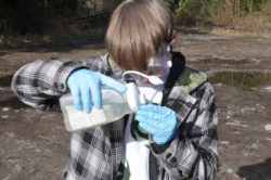 Erik A. pours a sample of river water into a nitrate test.