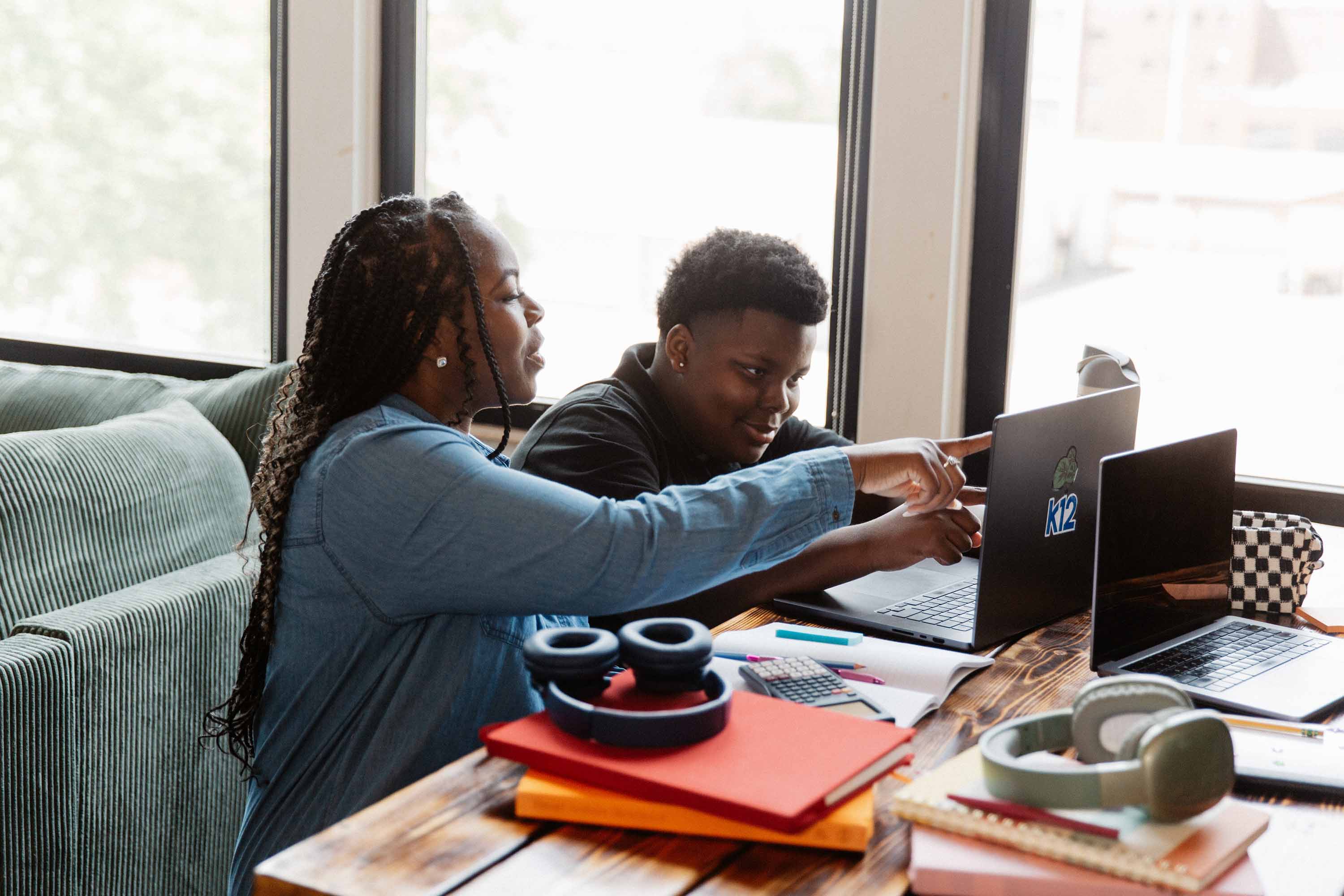 Student and Adult on PC working